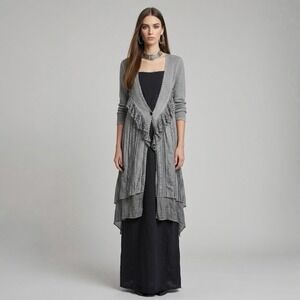 Simply Couture Longline Cardigan S Gray Ruffle Cottagecore Whimsigoth Duster
